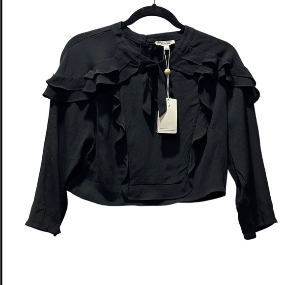 For Love and Lemons Revolve Poppy Ruffle Cropped Top Black Large NEW NWT - Picture 3 of 4